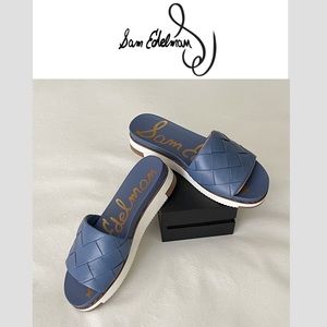 Sam Edelman Adaley Woven Leather Platform Slide Sandals in Marley Blue Size: 9